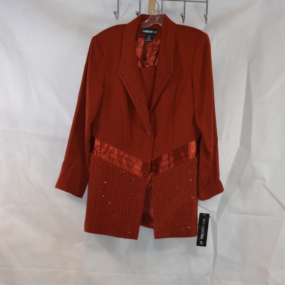 Beaded/Embellished Rust Coloured Special Occasion 2 pc suit SZ 14 Harmony NY NWT - Picture 3 of 11